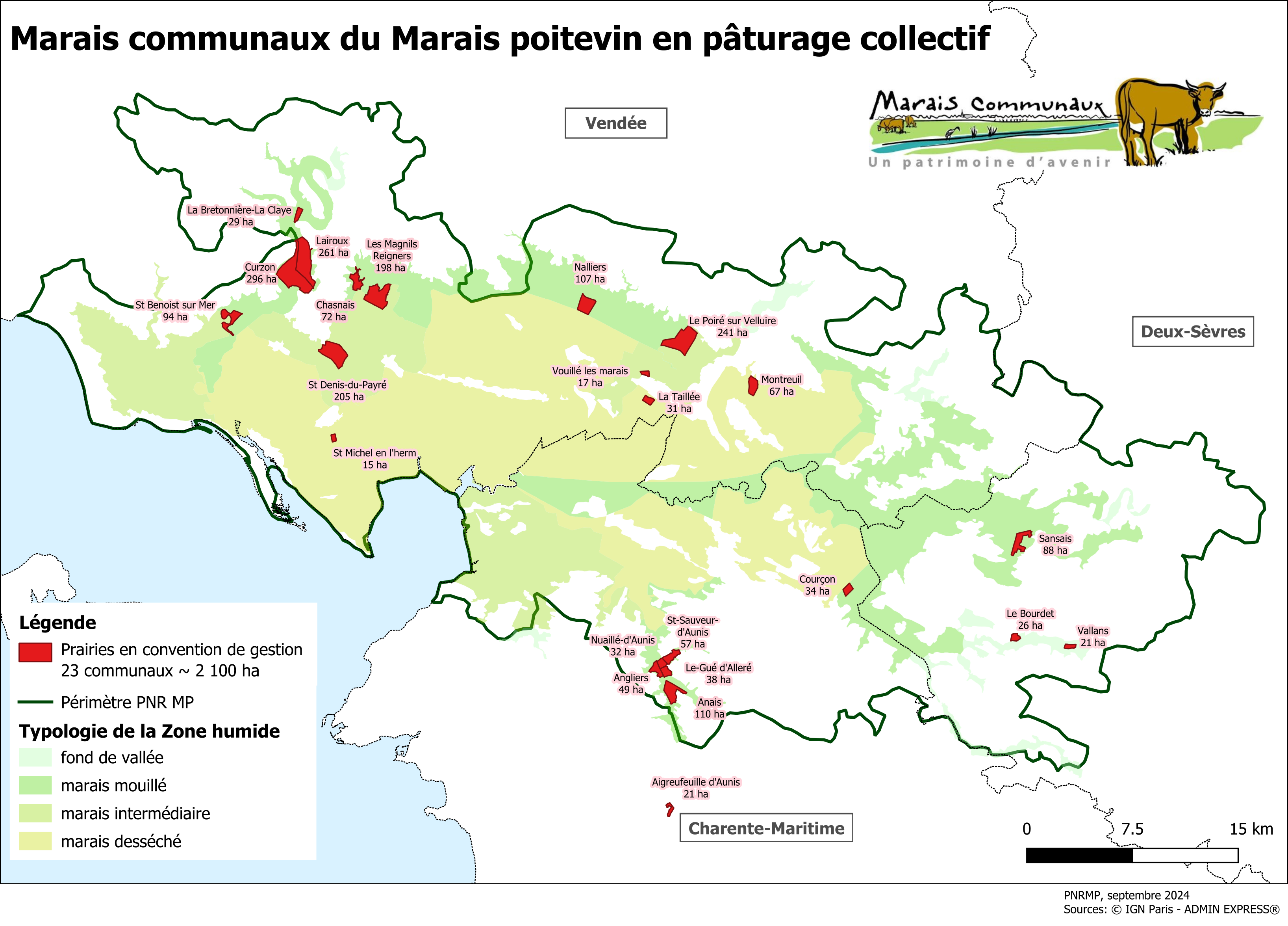 carte des marais communaux du parc naturel marais poitevin
