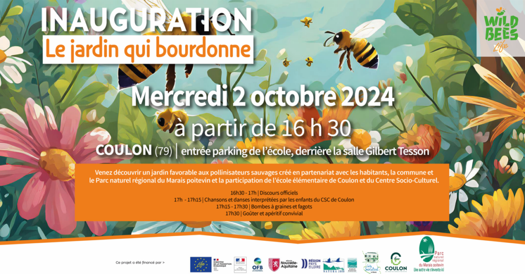 affiche de l'inauguration jardin qui bourdonne à Coulon Life Wild Bees