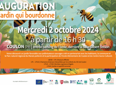 affiche de l'inauguration jardin qui bourdonne à Coulon Life Wild Bees