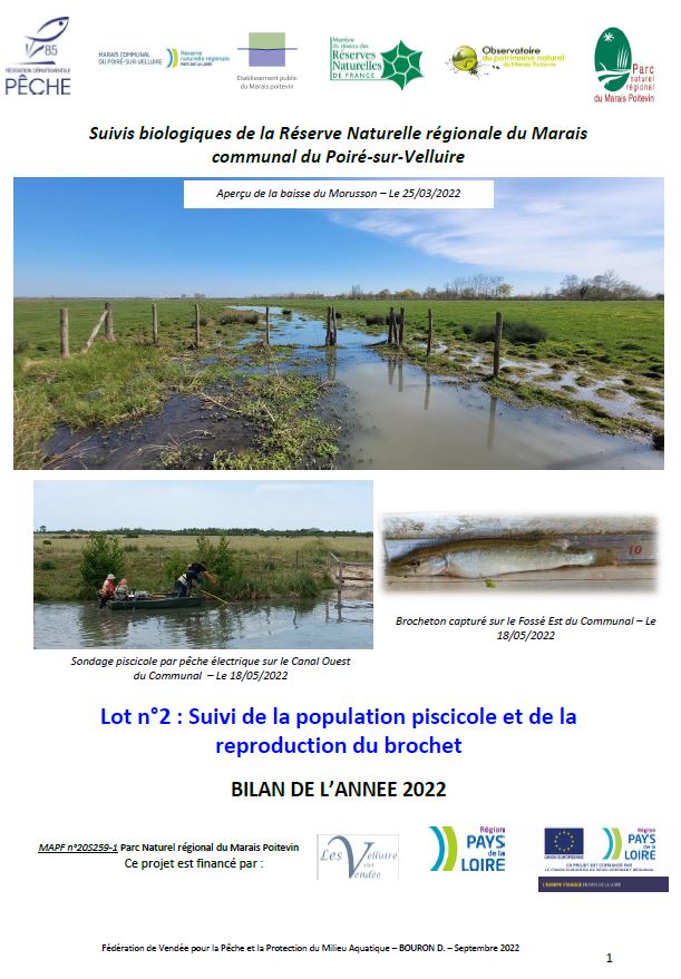 Suivi de la population piscicole et de la reproduction du brochet-Communal du Poiré sur Velluire - Bilan 2007-2022