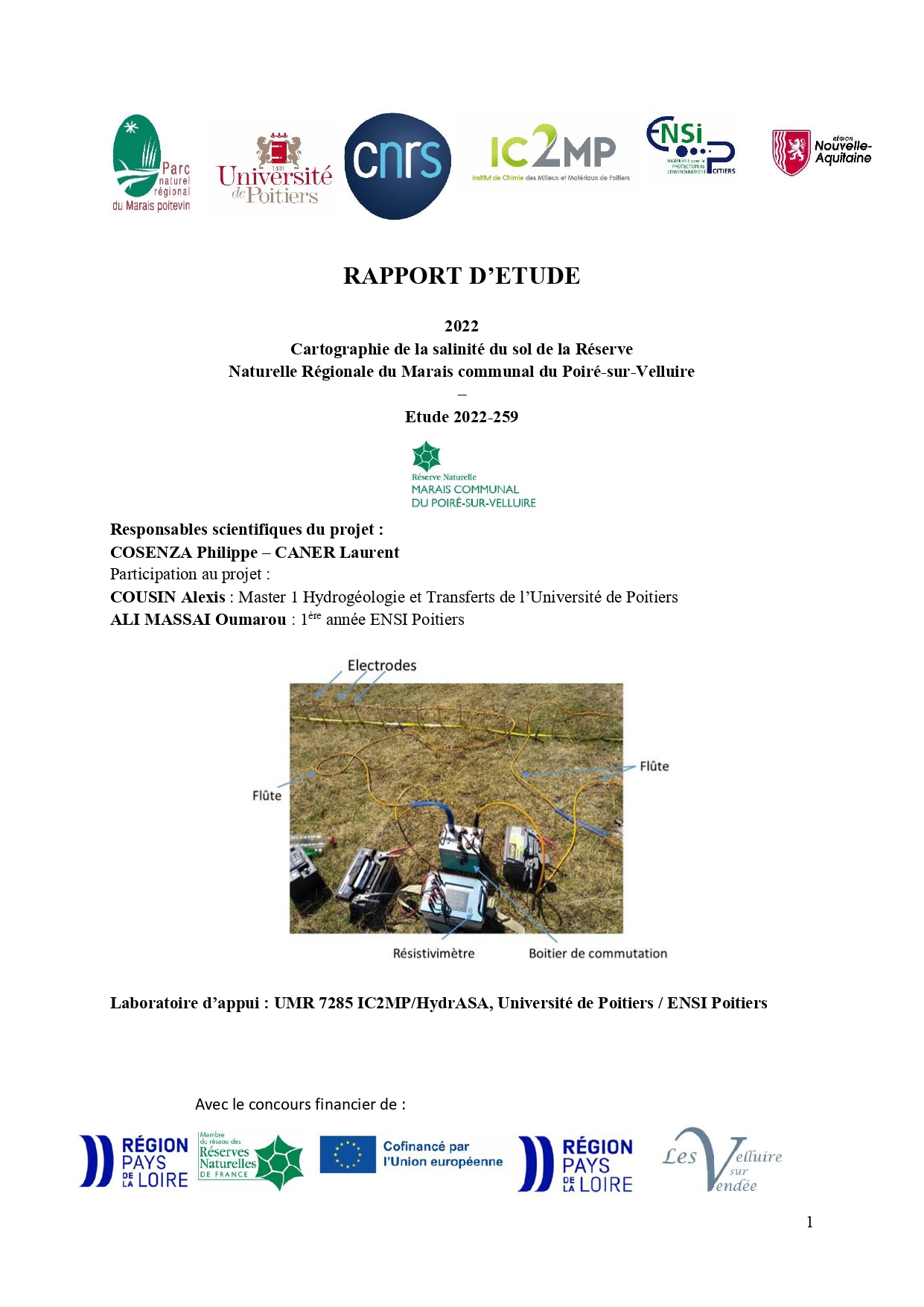 Page de couverture - Etude Mottureaux - Cartographie de la salinité du sol de la RNR du Marais communal du Poiré-sur-Velluire - 2022
