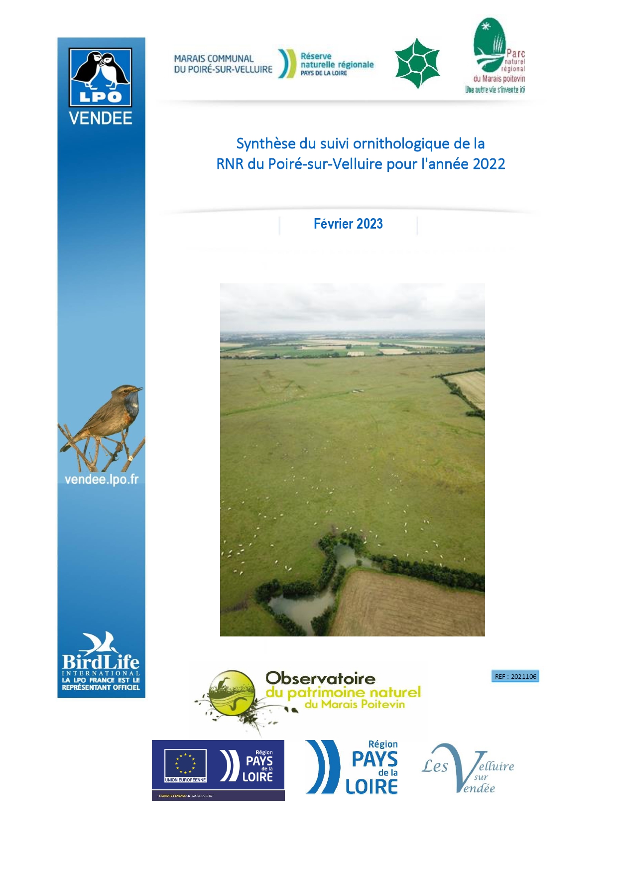 Page de couverture Suivi ornithologique de la RNR du Poiré-sur-Velluire - 2022
