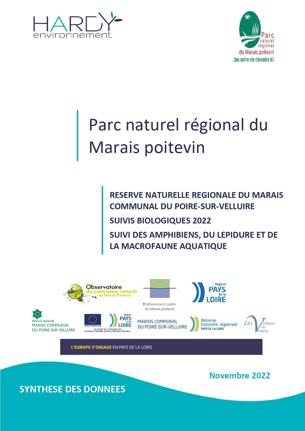 Page de couverture- Suivi des amphibiens, du Lépidure et de la Macrofaune aquatique de la RNR du Marais communal du Poiré-sur-Velluire - 2022